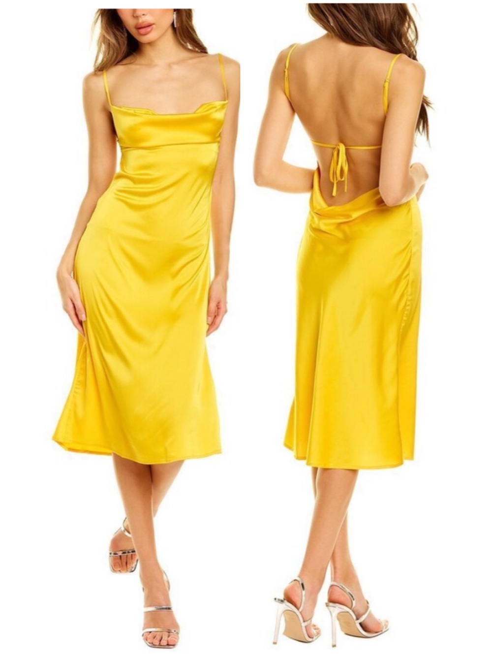DANIELLE BERNSTEIN Lemon Yellow Backless Satin Slip Dress Small